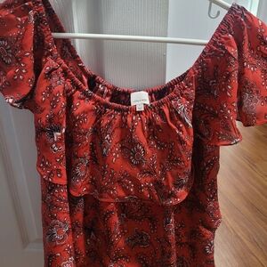 cinq a sept Red Paisley Off-Shoulder Blouse